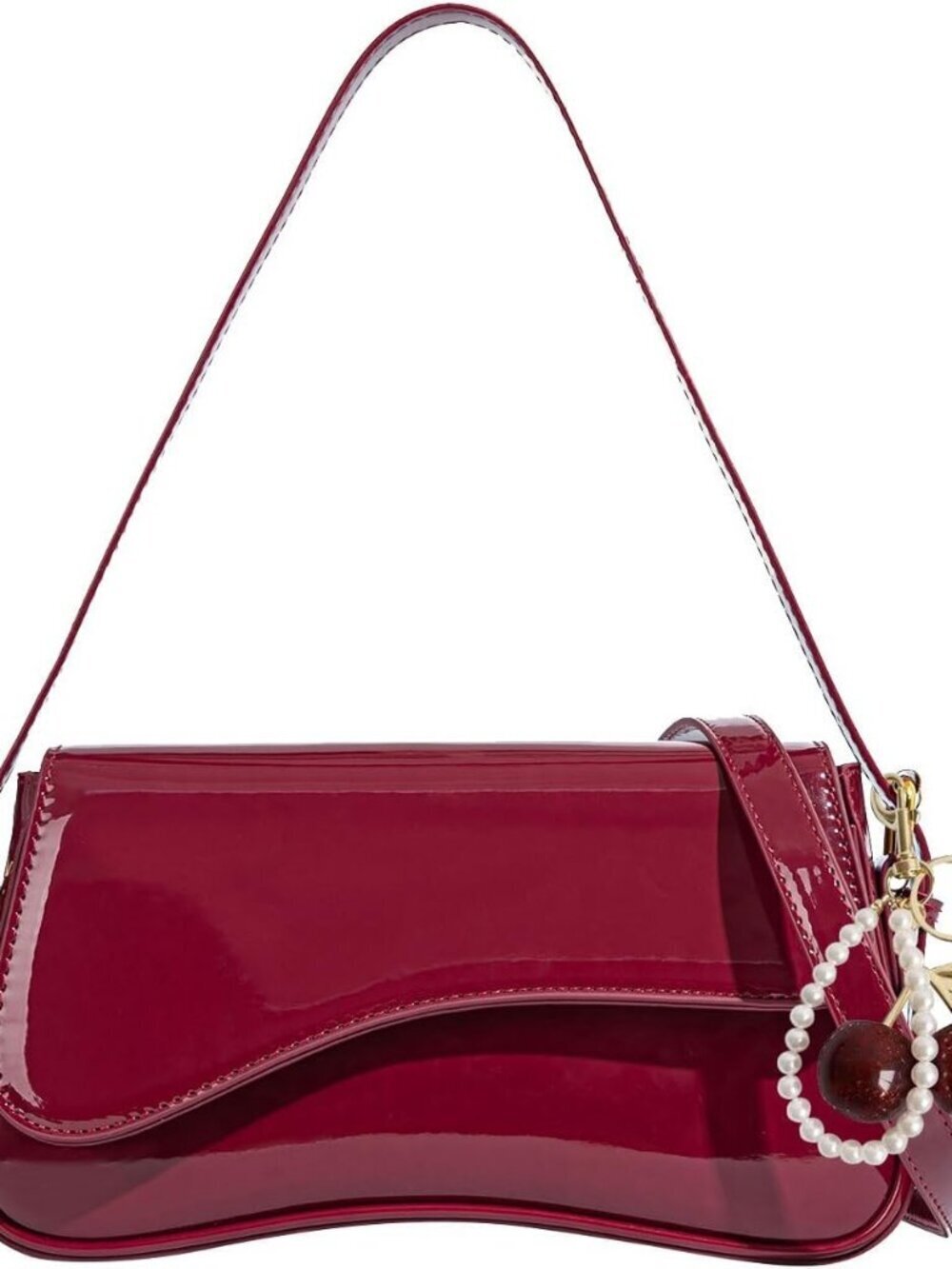 Women's Red Faux Leather Cherry Pendant Crossbody Clutch Purse Stylish Hand Bag
